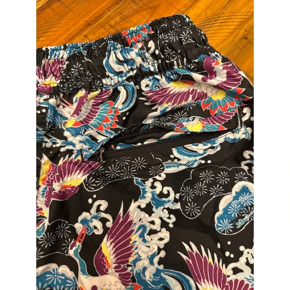 2(X)IST Men’s Medium Swim Trunks Japanese Heron Print Short Lined Drawstring